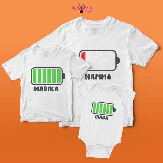 Low Battery - Festa della mamma - Tris family - t-shirt e bodino personalizzati