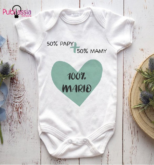 50% Papy + 50% Mamy - Tutina neonato personalizzata con nome