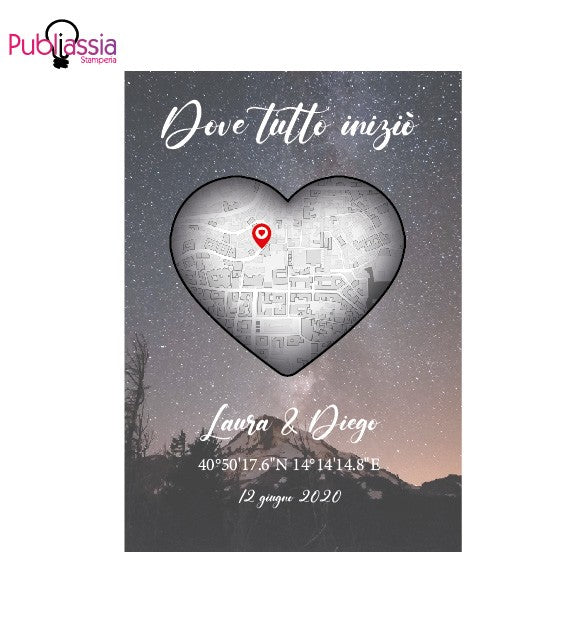 Notte stellata dove tutto iniziò - Plaid in pile personalizzato con la posizione sulla mappa del vostro luogo del cuore.