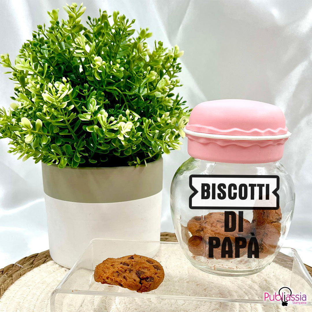 Biscotti di Papà - Vasetto Barattolo Salvafreschezza Personalizzato Coperchio a forma di Macaron