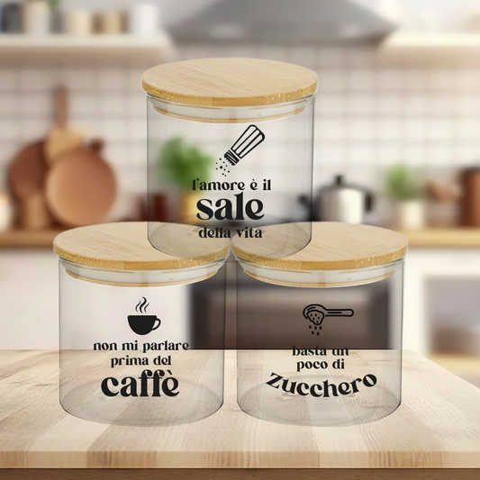 Sweet Home - Set 3 Contenitori Trasparenti per Caffè Zucchero Sale