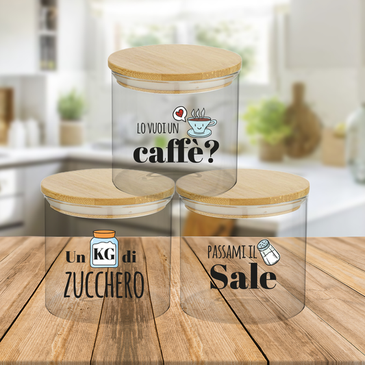 Lo vuoi un caffè? - Set 3 Contenitori Trasparenti per Caffè Zucchero Sale