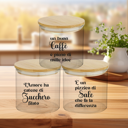 Un buon caffè - Set 3 Contenitori Trasparenti per Caffè Zucchero Sale