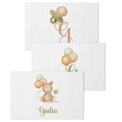 Baby Bear - Set 3 pezzi mussole personalizzate con nome