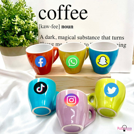 Social - Set 6 Tazzine da caffè in Ceramica Colorate Personalizzate