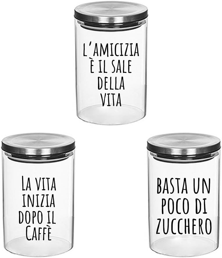 La vita inizia dopo il caffè - Set 3 Contenitori Trasparenti Con Coperchio Acciaio