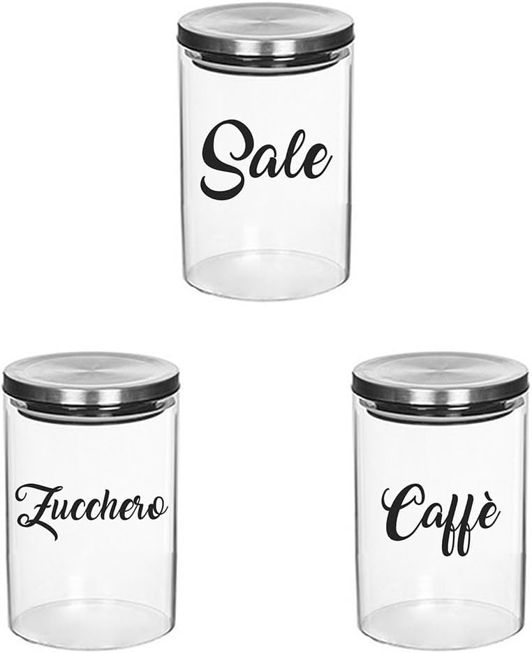 Elegant - Set 3 Contenitori Trasparenti Con Coperchio Acciaio