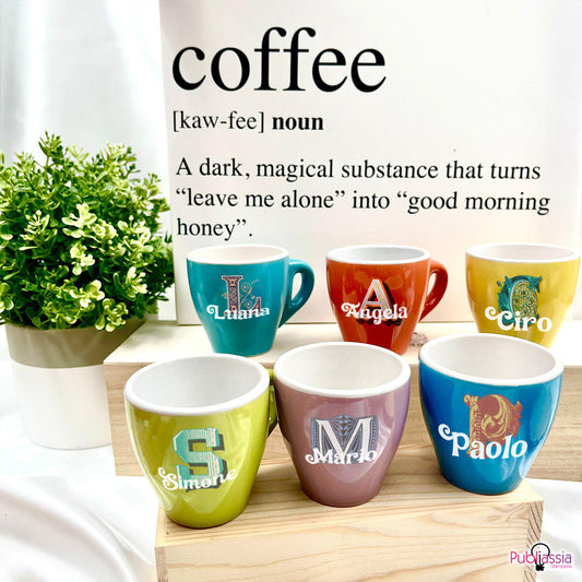 Iniziale - Set 6 Tazzine da caffè in Ceramica Colorate Personalizzate