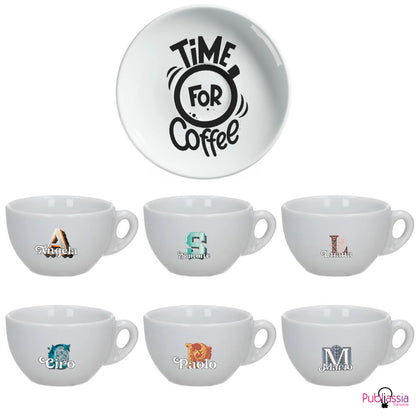 Time for coffee - Set 6 Tazzine da Caffè + Piattini in Ceramica Personalizzati con Nomi e Scatola rossa