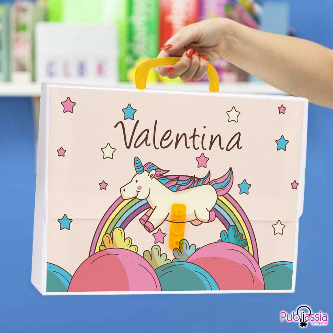 Unicorno - Valigetta In Polipropilene Personalizzata Con Nome 27x37cm Con Maniglia e Chiusura Colorate