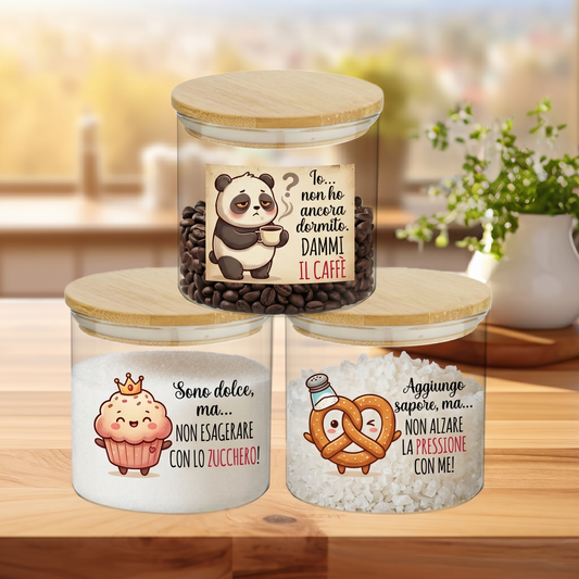 Panda - Set 3 Contenitori Trasparenti per Caffè Zucchero Sale