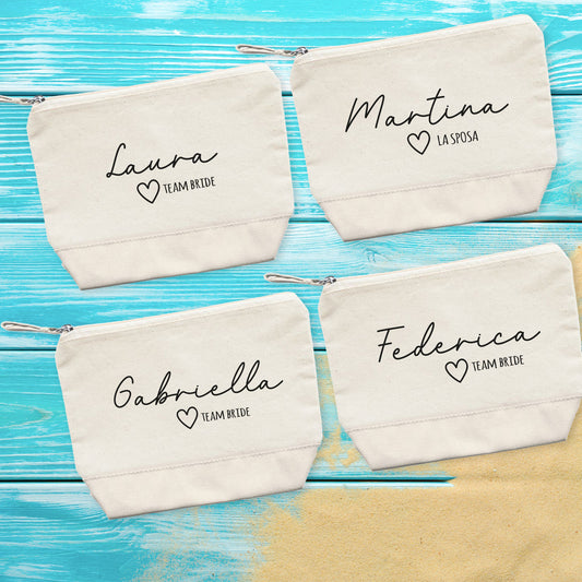 La sposa e il suo team - Set composto da 4 Pochette personalizzate con nomi