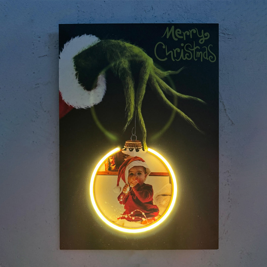 Ball Christmas Green - Quadretto con Neon Led personalizzato con foto