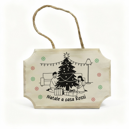 Natale a casa - fuoriporta in legno - personalizzato con cognome