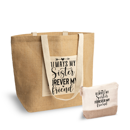 Sister forever - Set Combo Borsa mare e Pochette in Juta laminata