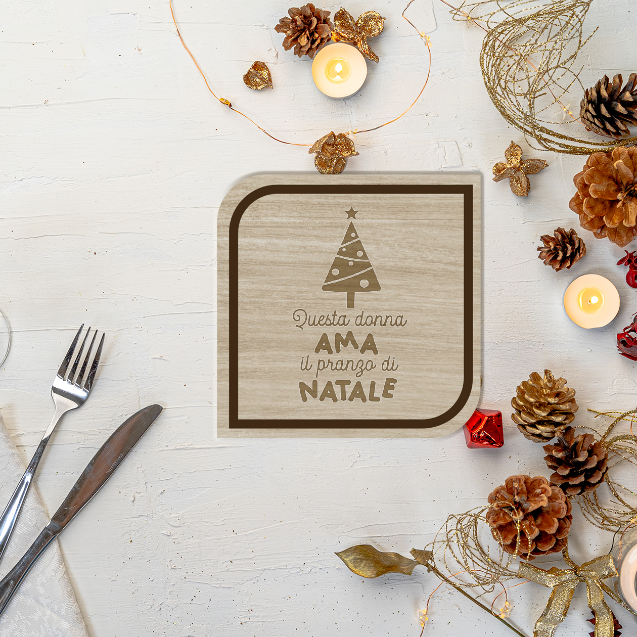 Questa donna ama il pranzo di Natale - Set 3 pezzi Sottobicchiere in Legno