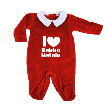 I love Banno Natale - Pagliaccetto Neonato in Ciniglia con Colletto Bianco