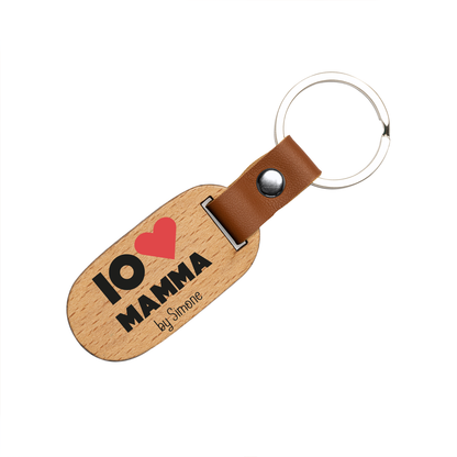 Io amo mamma - Portachiavi in Legno personalizzato con nome