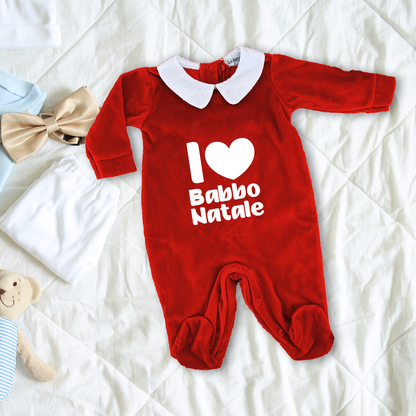 I love Banno Natale - Pagliaccetto Neonato in Ciniglia con Colletto Bianco