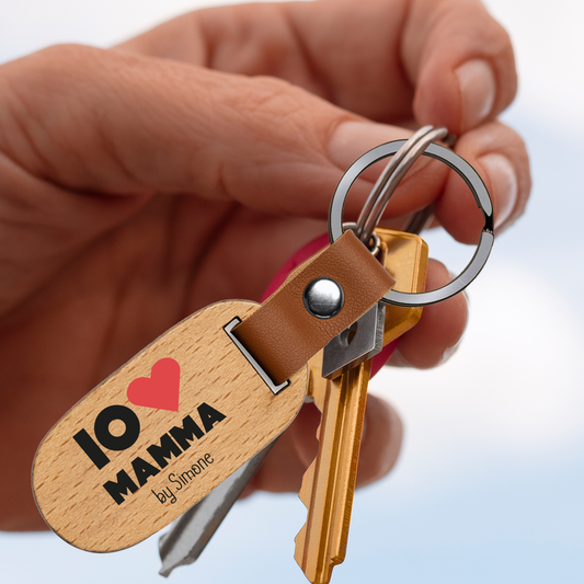 Io amo mamma - Portachiavi in Legno personalizzato con nome
