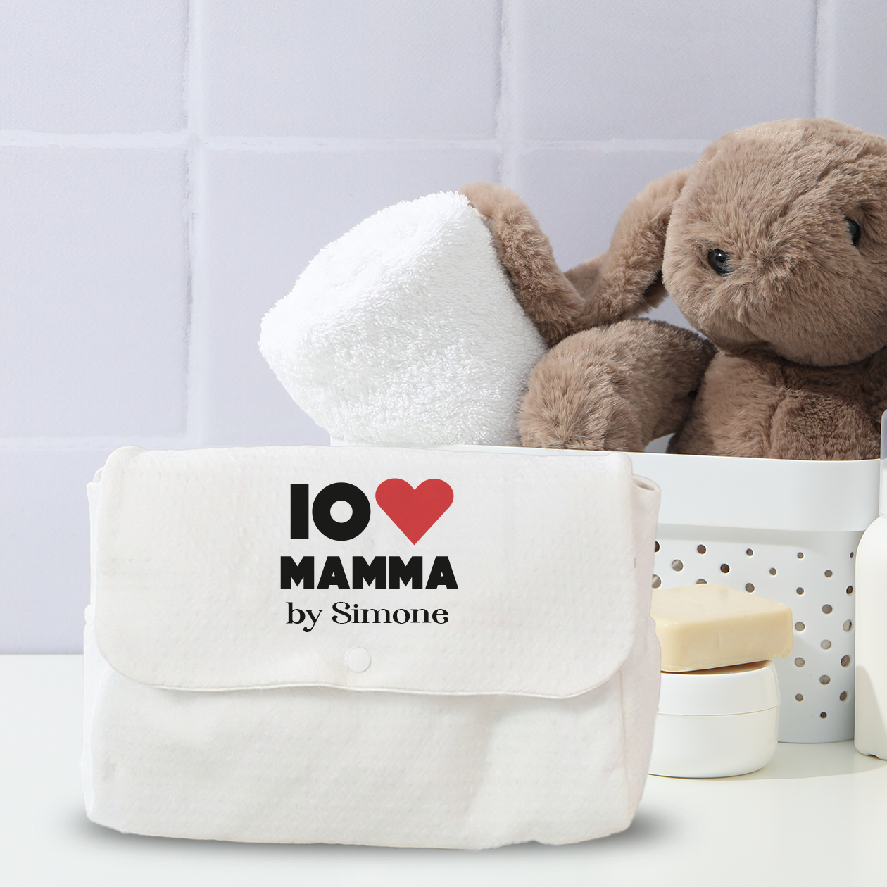 Io amo mamma - Borsa Fasciatoio per Neonato personalizzata con nome