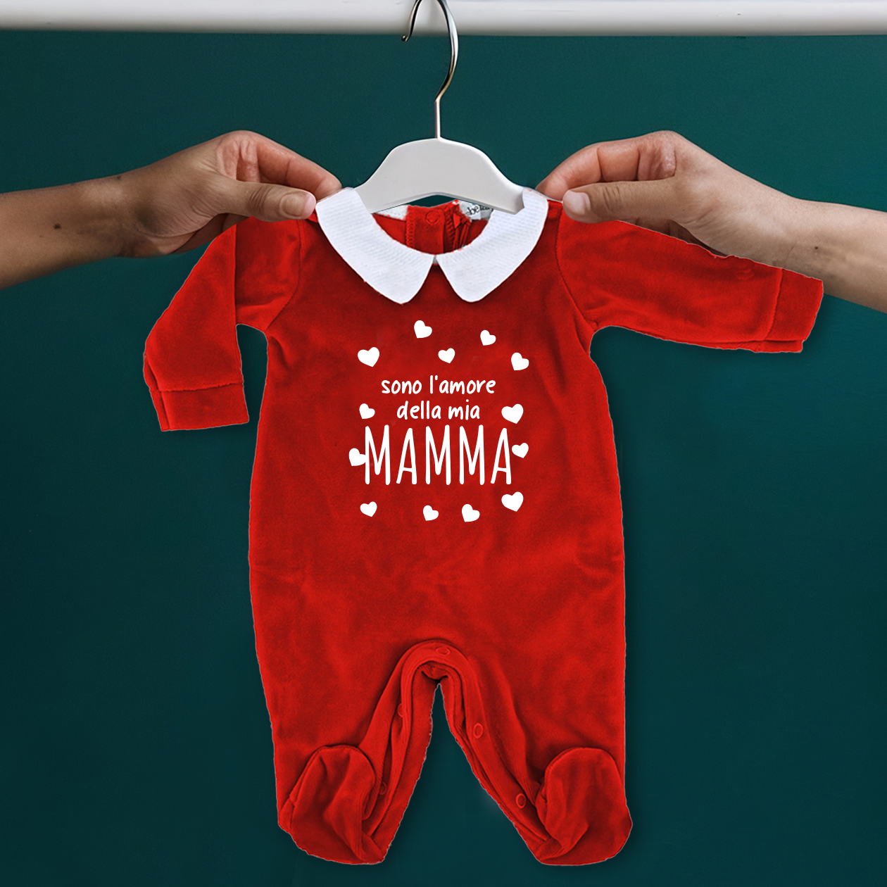 Sono l'amore della mia mamma - Pagliaccetto Neonato in Ciniglia con Colletto Bianco