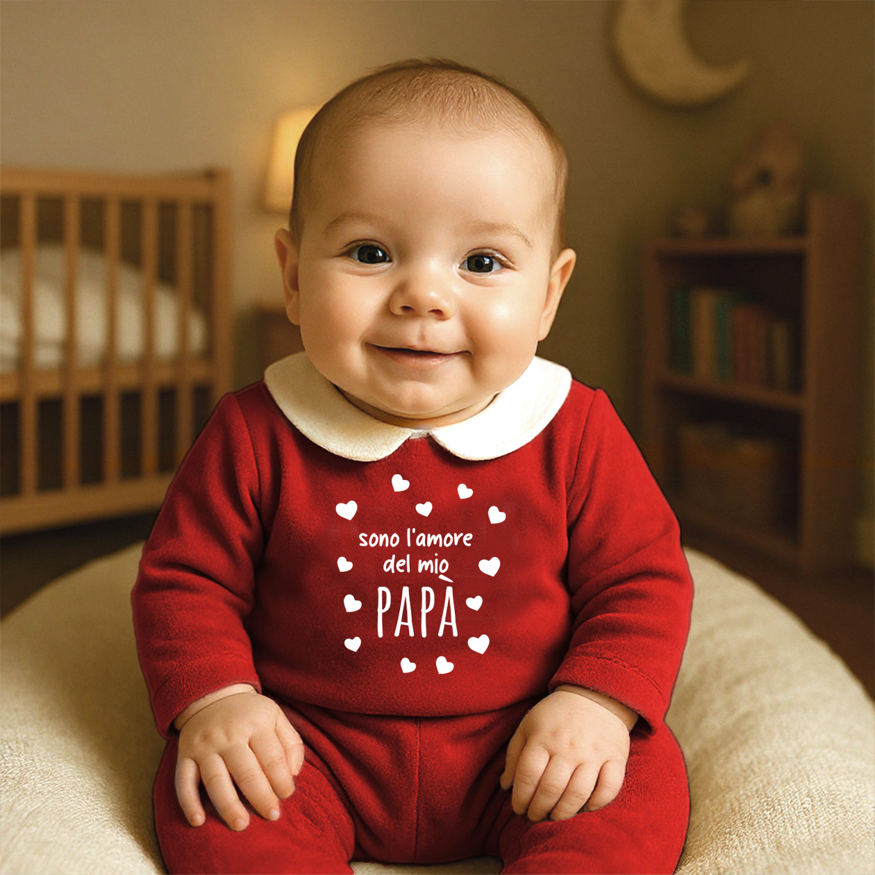 Sono l'amore del mio papà - Pagliaccetto Neonato in Ciniglia con Colletto Bianco
