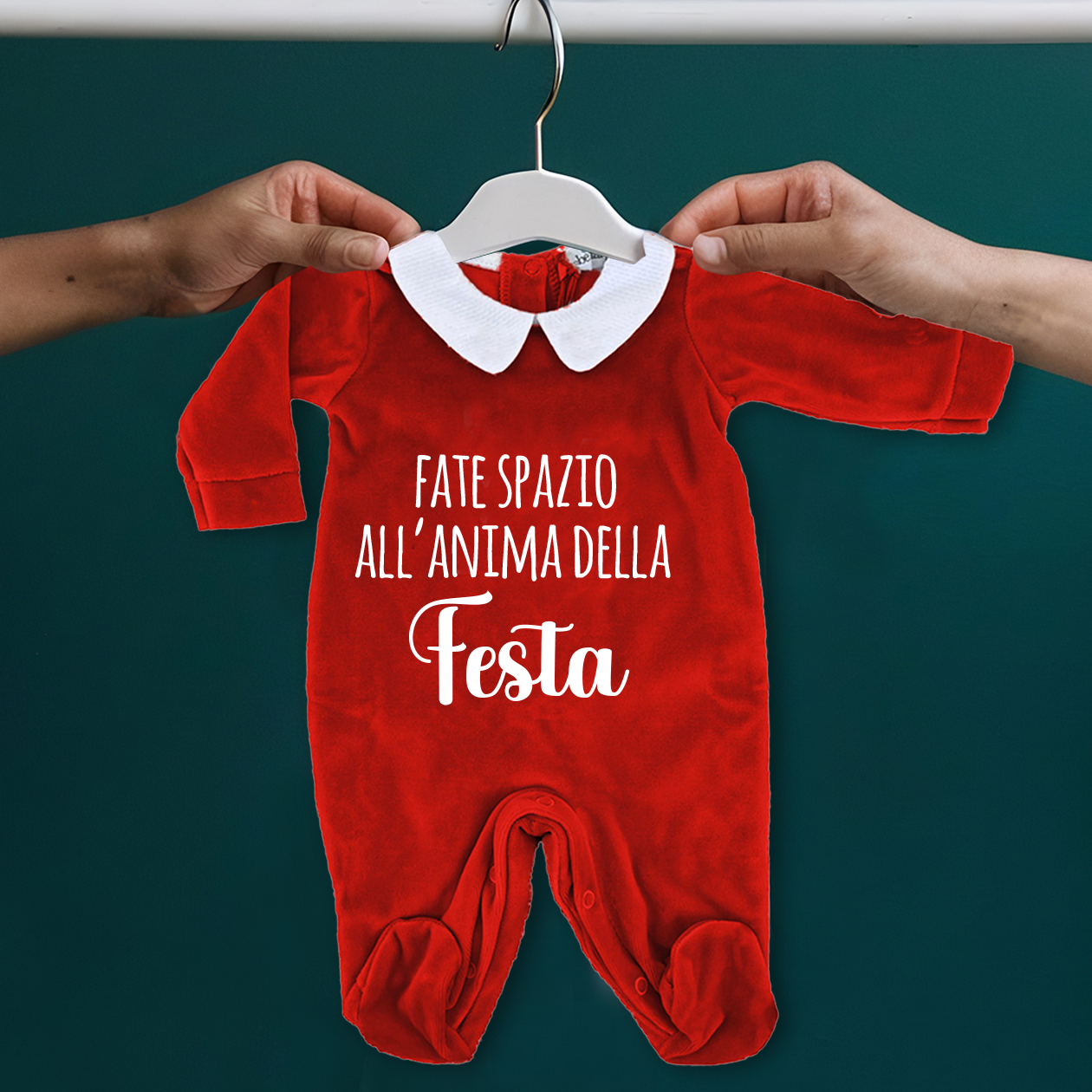 L'anima della Festa - Pagliaccetto Neonato in Ciniglia con Colletto Bianco