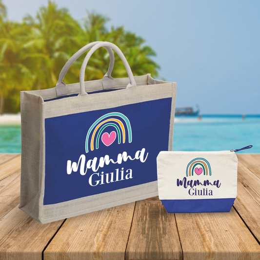 Rainbow mamma - Combo: Borsa mare + Pochette - personalizzata con nome