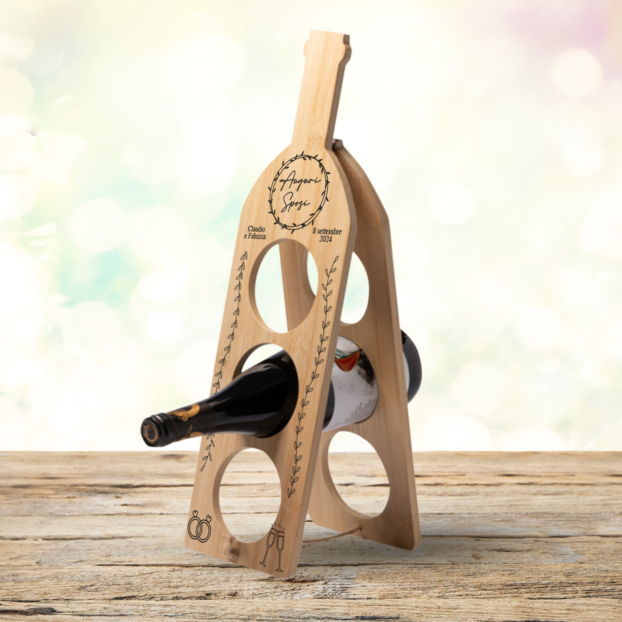Auguri sposi - Portabottiglie in legno - personalizzato