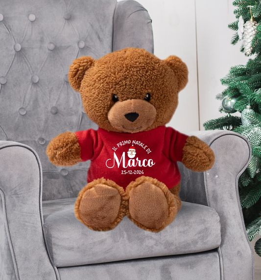 Il primo Natale - Teddy - Orsacchiotto di Peluche con Maglietta Personalizzata