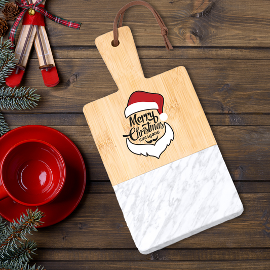 Merry Christmas Everyone - Tagliere in marmo e bamboo naturale