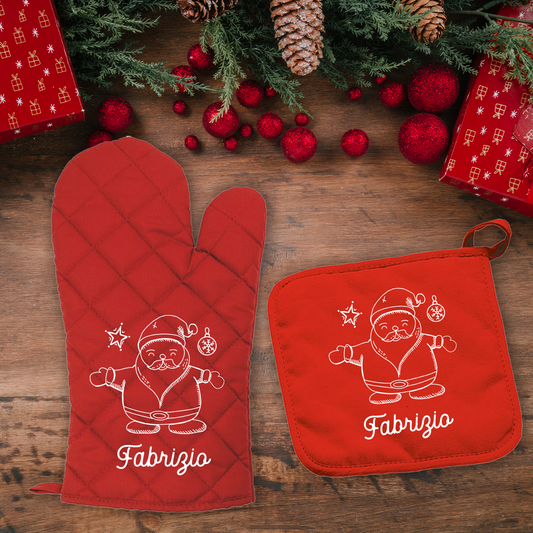 Santa Claus - Set da Cucina Guanto e Presina - personalizzato con nome
