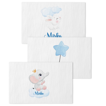 Baby Elephant King - Set 3 pezzi mussole personalizzate con nome