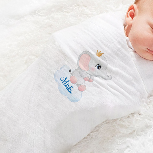 Baby Elephant King - Set 3 pezzi mussole personalizzate con nome