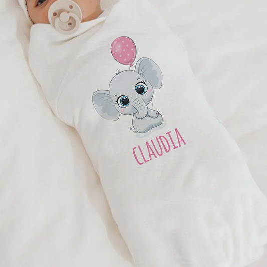 Baby Pink Elephant - Set 3 pezzi mussole personalizzate con nome