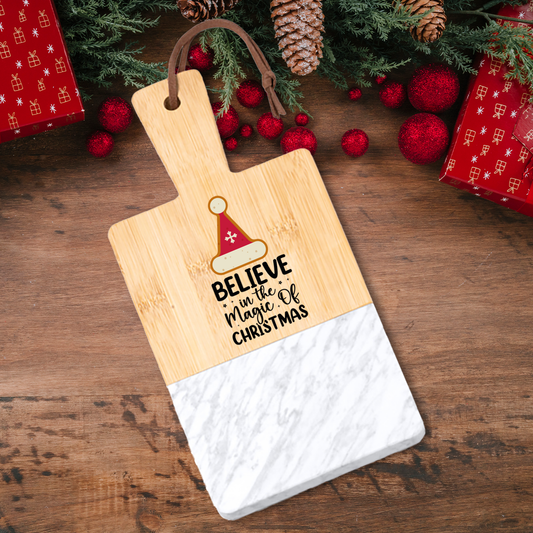 Believe - Tagliere in marmo e bamboo naturale