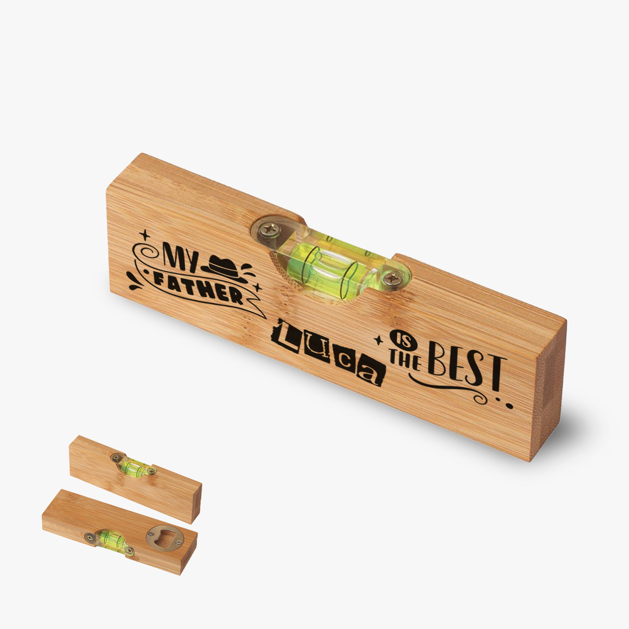 My father is the best - Apribottiglia con mini livella - personalizzato con nome