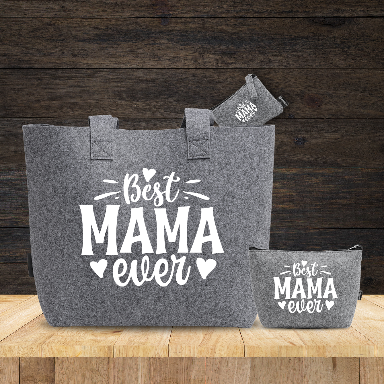 Best mama ever - Tris Borse in feltro con designe melange