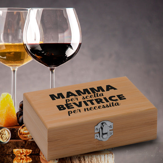 Mamma bevitrice - Set da vino in bamboo