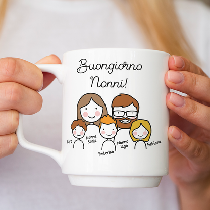 Buongiorno nonni - Tazza mug - personalizzata con nomi