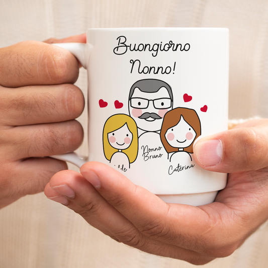Buongiorno nonno - Tazza mug - personalizzata con nomi