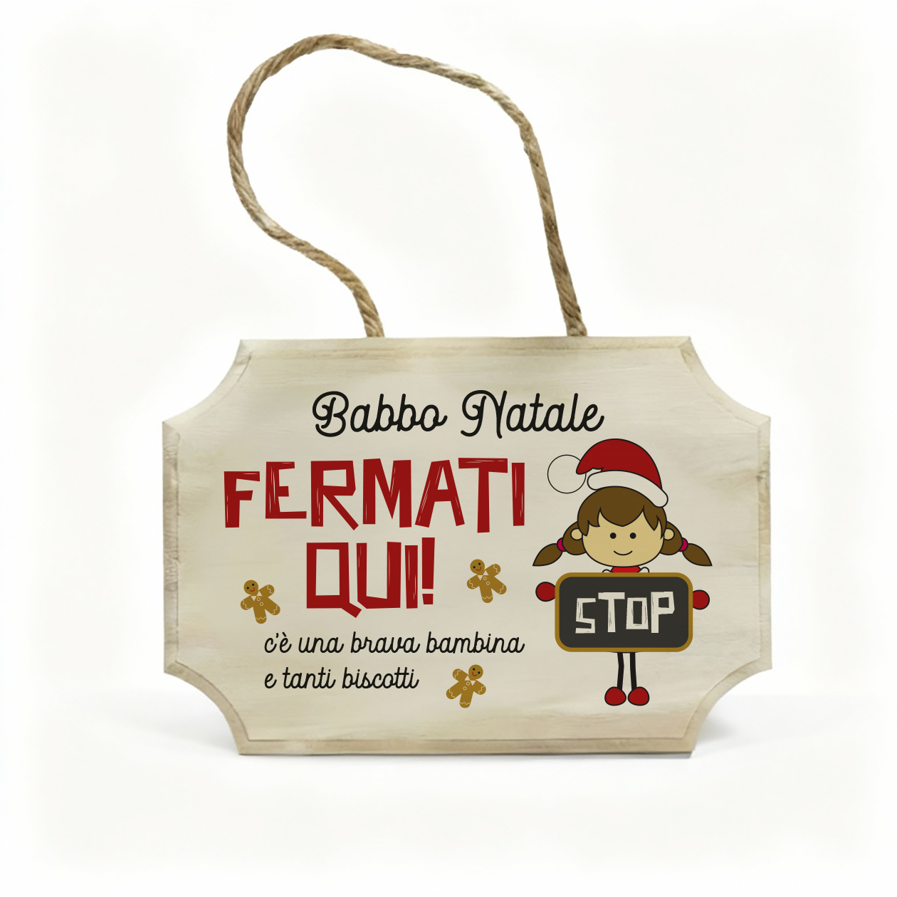 Babbo Natale fermati qui - fuoriporta in legno