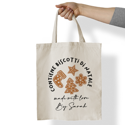 Contiene biscotti di Natale - Shopper In Cotone - personalizzata con nome