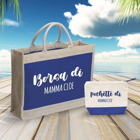 Borsa e pochette di mamma - Combo: Borsa mare + Pochette - personalizzata con nome