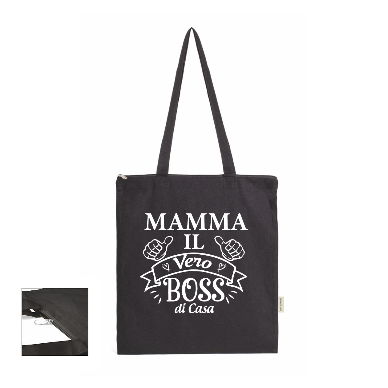 Mamma il vero boss di casa - Shopper In Cotone con chiusura zip