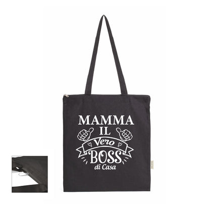 Mamma il vero boss di casa - Shopper In Cotone con chiusura zip
