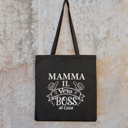 Mamma il vero boss di casa - Shopper In Cotone con chiusura zip