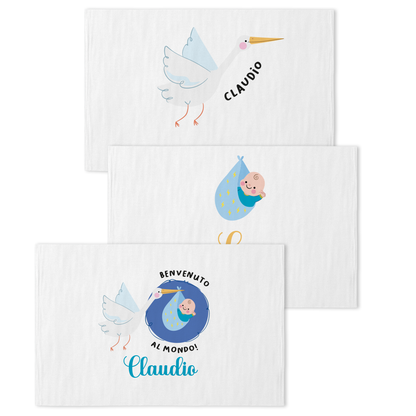 Benvenuto al mondo - Set 3 pezzi mussole personalizzate con nome