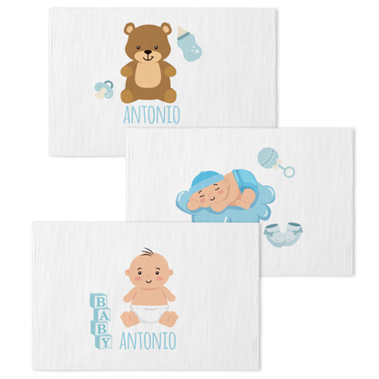 Baby Dreams - Set 3 pezzi mussole personalizzate con nome